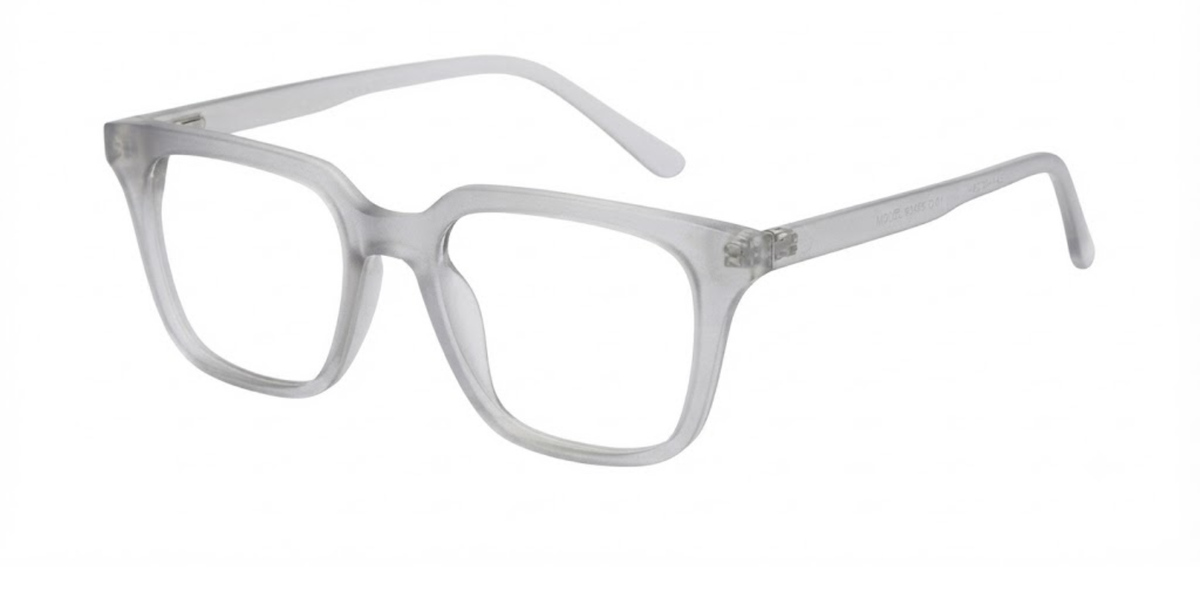 Matte Transparent Light Grey Full Rim Square Magneto Eyeglasses