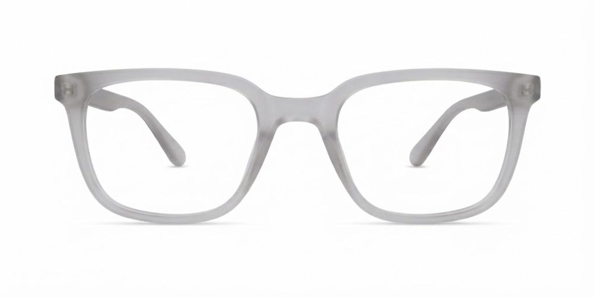 Matte Transparent Light Grey Full Rim Square Magneto Eyeglasses