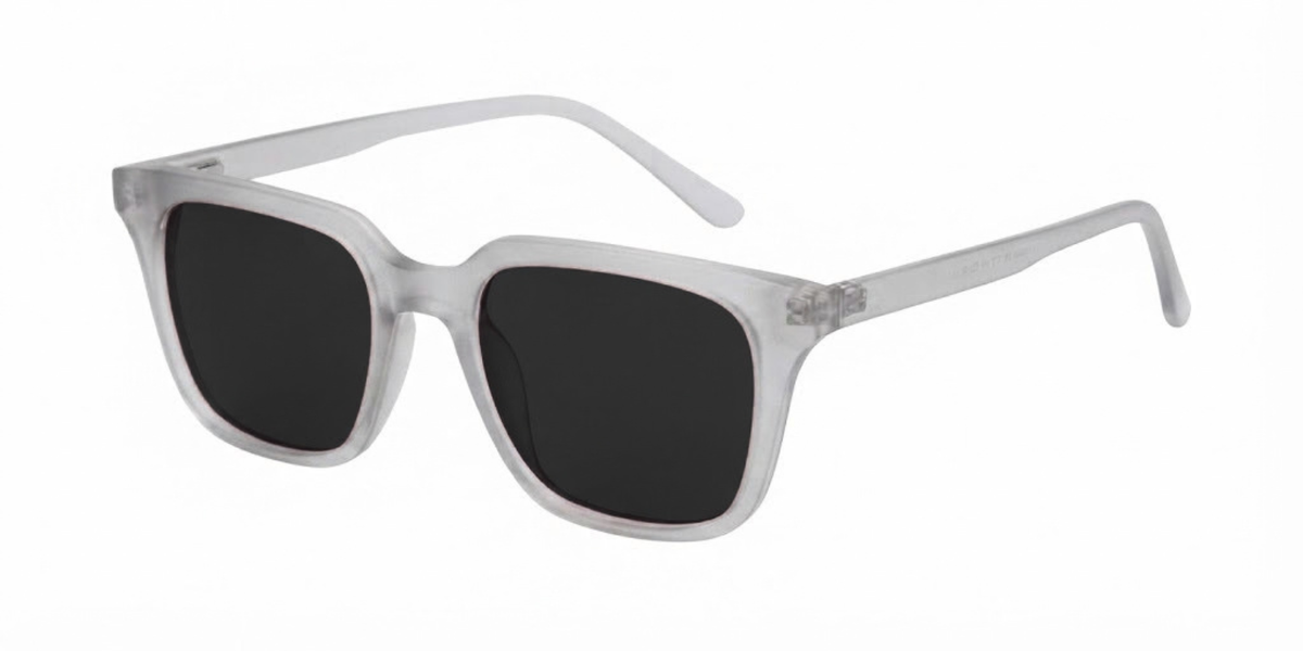 Matte Transparent Light Grey Full Rim Square Magneto Eyeglasses